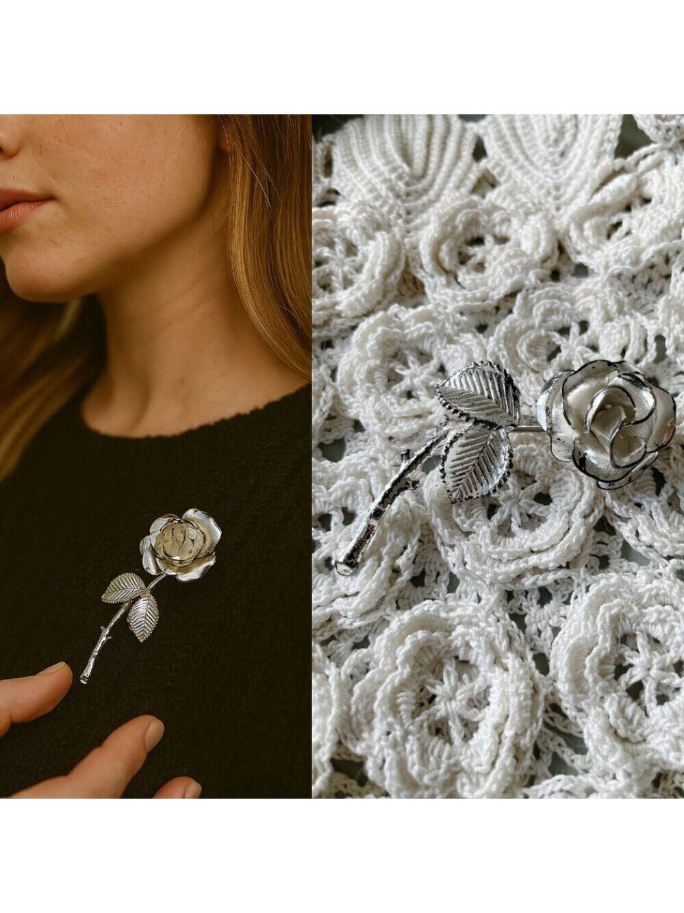 Silver Tone Rose thorn Brooch